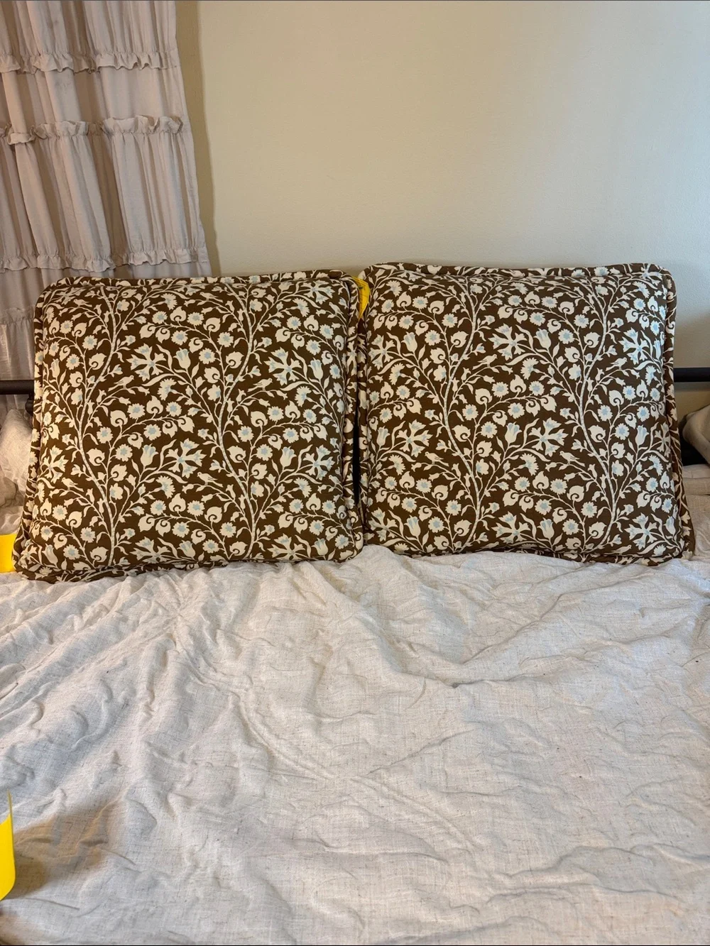 Brown Block Print Decorative Throw Pillows Set of 3 Bird Tree Motif